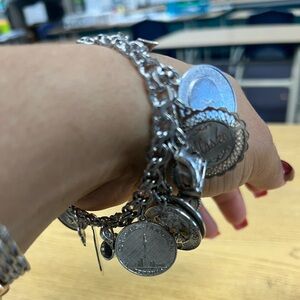 Vintage P.W. Charm  Bracelet Silver 925 7”